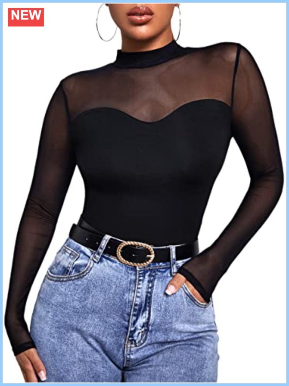 GORGLITTER Turtleneck Long Sleeve Sheer Mesh Mock Neck Casual Going Out Top